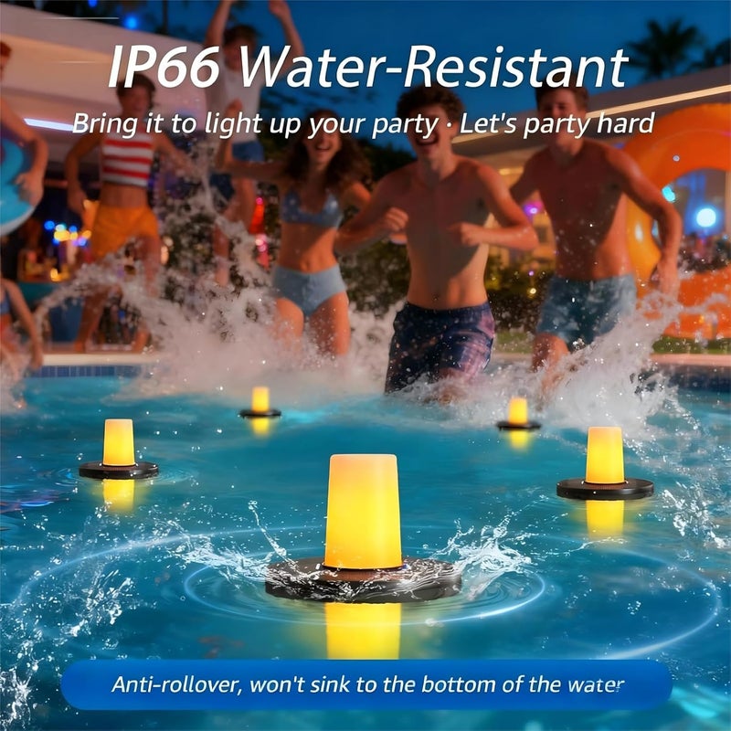 UUFFOO Floating Lights Solar Powered Set of 5, Pool Lights Flickering IP66 Waterproof Night Light, Outdoor Lantern Landscape Decoration Lamp for for Pool, Pond, Patio, Event, Garden & Hot Tub - Image 2